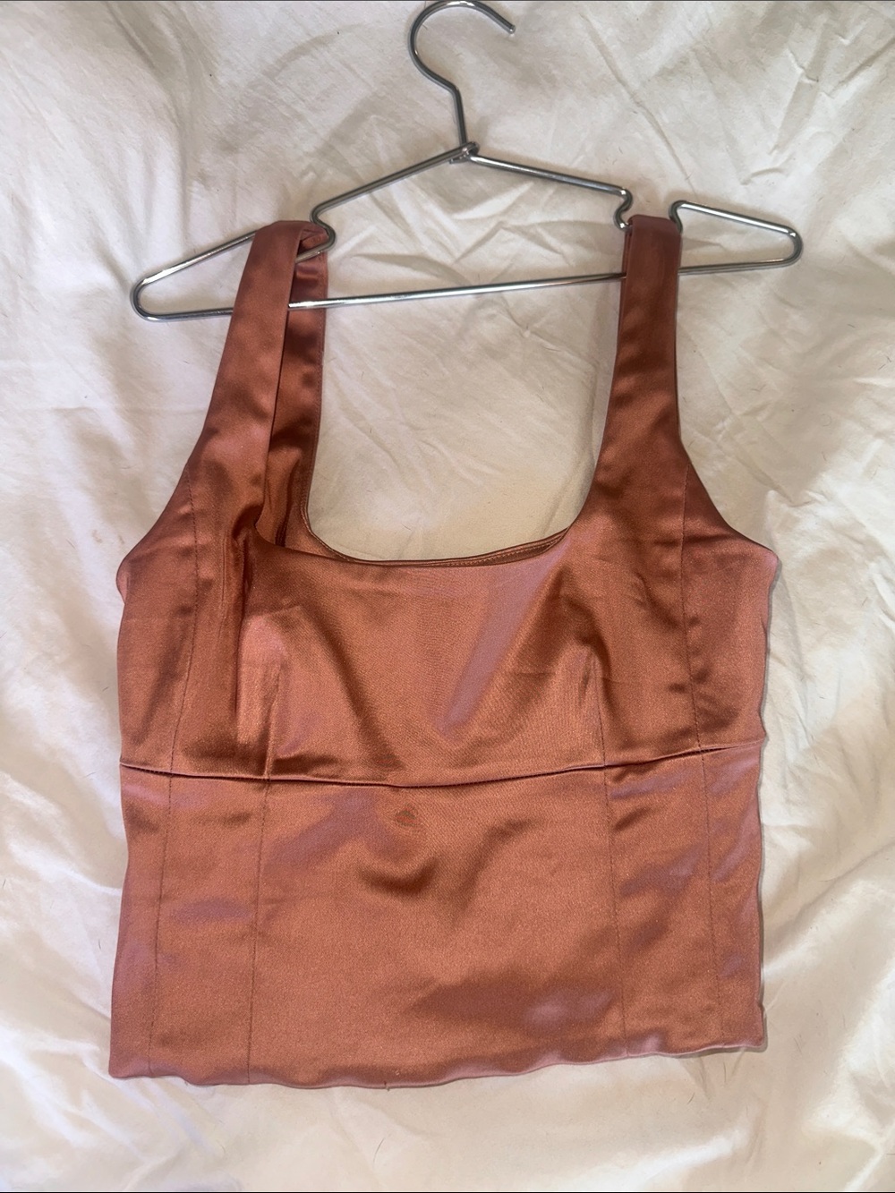 Wilfred Satin Square-Neck Bandeau Crop Top - Copper Brown
